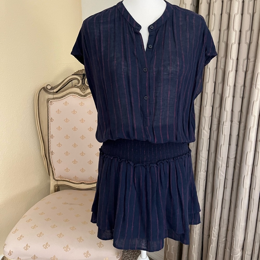 Rails Jolie Midnight Magenta Stripe Button Up Layered Hem Mini Dress Size Small
